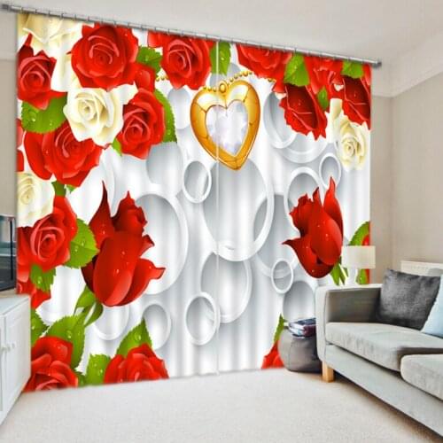 Luxury Blackout 3D Window Curtains For Living Room Bedroom red rose curtains