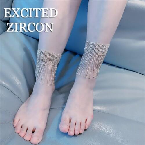 Luxury full rhinestone tassel anklet woman fashion new design exquisite sexy summer beach foot jewelry birthday gift