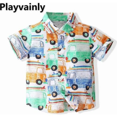 Baby Boy Shirt 2021 Summer New Car Printing short Sleeve Boys Tops cotton shirt Baby Clothes 1-5 Years E20333