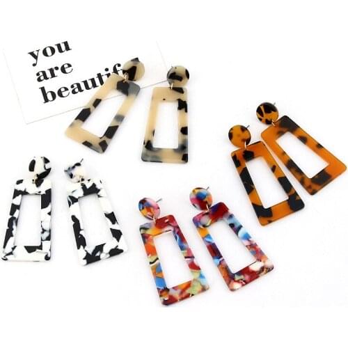 Fashion Color Leopard Print Earrings Acrylic Acetic Acid Sheet Geometric Rectangle Hollow Long Drop Earrings for Women