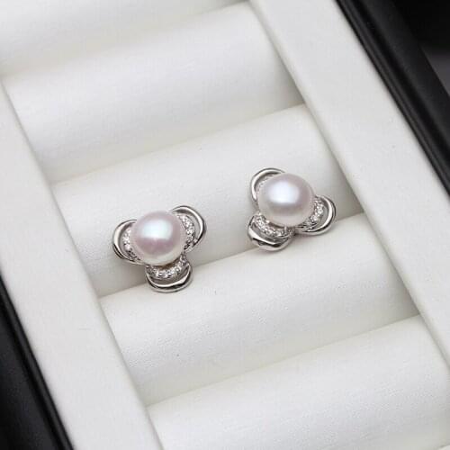 Real Pearl Stud Earrings For Women,Natural Freshwater Pearl Earrings Bride Wedding Jewelry 925 Silver Earrings