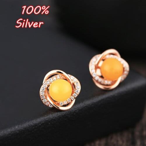 100% 925 Sterling Silver Color Rose Gold Earrings Blank 5MM 6MM DIY Round Honey Wax Base for Women