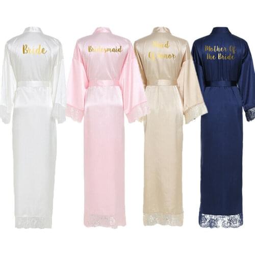 Silk Satin Lace Robes Bridesmaid Robes Bride Robe Women Wedding Long Robe Bridal Robe Bathrobe White Sleepwear