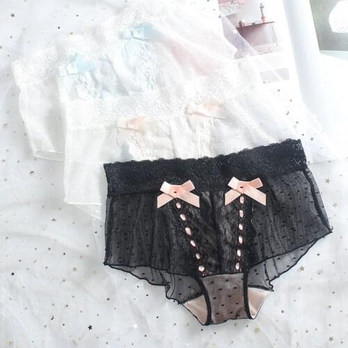 SP&CITY Japan Style Lolita Bow Cute Lace Underwear Girls Kawaii Dot Net Hollow Out Panties Women Seamless Briefs Sexy Lingerie