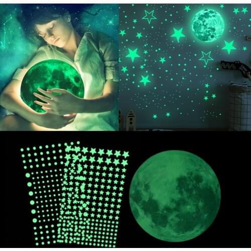 Luminous Moon Stars Wall Stickers Glow In The Dark 3D Bubble Dot Star For Home Kids Room Ceiling Decor Fluorescent Wall Stickers