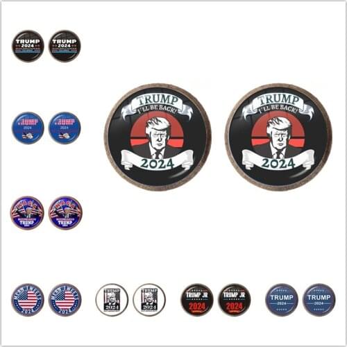 Trump 2024 Keep America Great Glass Stud Earrings Donald Trump for President USA Creative Print Earring Commemorate Gift