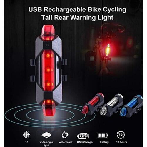 USB Rechargeable Bike Bicycle light 5 LED Taillight Rear Tail Safety Warning Cycling Portable Light