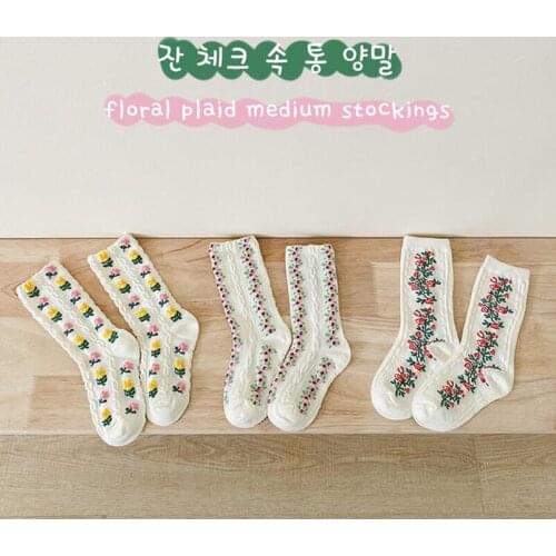 Vintage flower embroidery socks for girls clothes Summer toddler girls tube socks children leg warmers toddler girls clothing ac