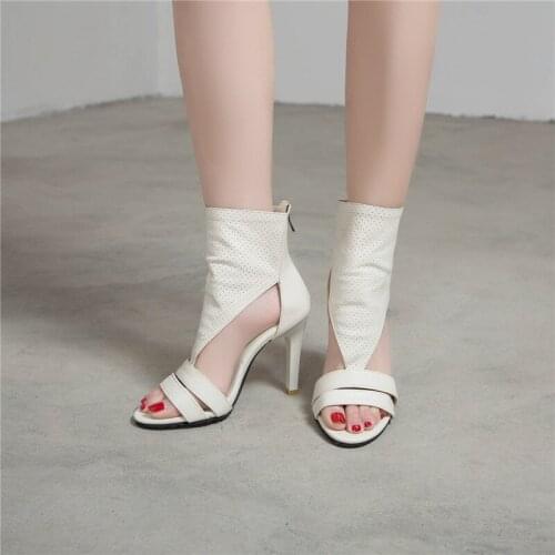 YMECHIC 2019 Summer Hollow Hole Womens Boots Ankle Narrow Band Open Toe Sexy Thin High Heels Sandals Boots Beige Black Plus Size