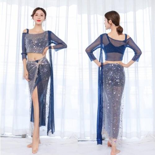 Belly Dance Costumes Sequins Mesh Yarn Sexy Handmade Embroidery Women 2021 Indian Egyptian Performance Stage Buttock Towel Dress