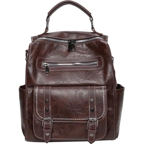 2021 Womens PU Leather Backpack Female Retro Backpacks Knapsack Fashion Travel Bagpack Student School Bags For Girls Mochila