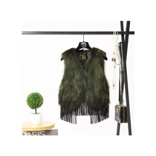 Autumn and winter womens fashion faux fox fur with tassel vest outerwear ladys winter faux fur leather waist coat TB3690