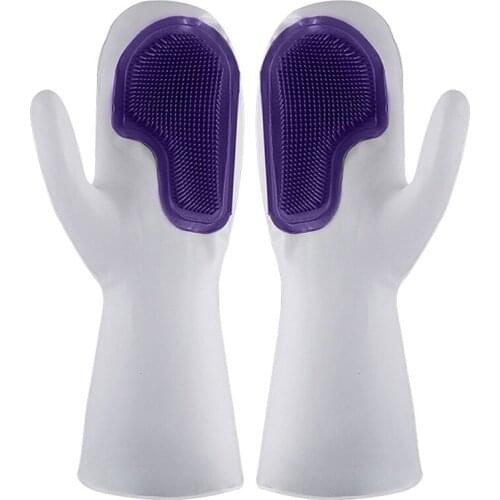 1Pair Silicone Cleaning Gloves Multifunction Magic Silicone ScrubbingDish Washing Gloves Household Waterproof Kitchen Tool