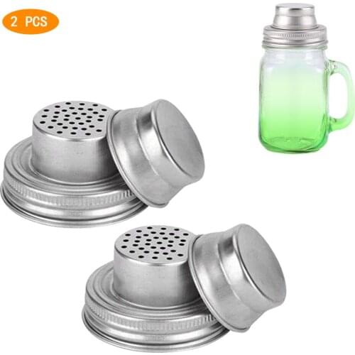 2Pcs/Lot Mason Jar Shaker Lids For Regular Mouth Mason, Canning Jars, Durable, Rust Proof Stainless Steel, Shake Dry Rub
