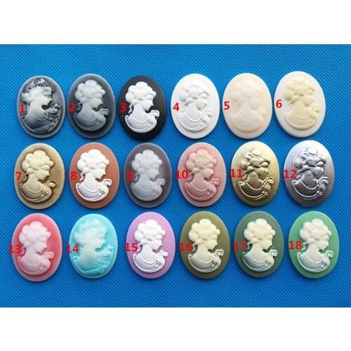 20pcs 30mmx40mm 15 colors Oval Flatback Resin Relief Beauty Head Cameo Cabochon Charm,Fit Base Setting Tray Bezel,DIY Accessory