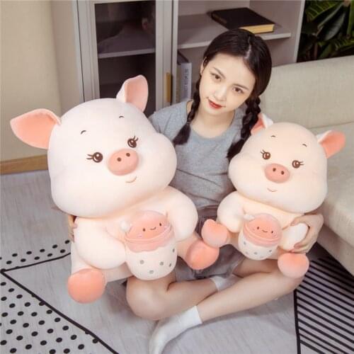 30/40/50cm Lovely Pig Plush Toy Creative Pig Hold Bubble Tea Doll Soft Stuffed Animal Toy for Children Baby Kawaii Birthday Gift