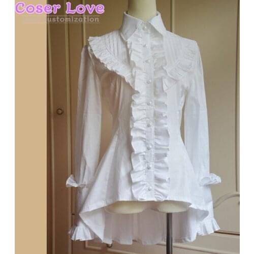White Cotton Lolita Blouse Long Sleeves Fishtail-shaped Ruffles Turn-down Collar