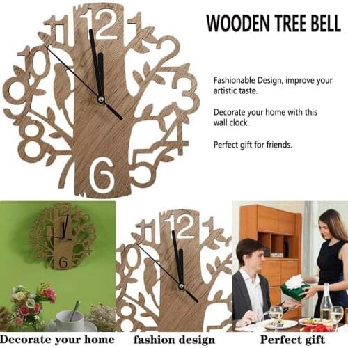 22cm Creative Wooden Tree Wall Clock 3d Watches Living Room Home Office Decor Gift Personality Wood Forest Style Clock