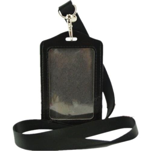 Simple Business Card Holders for Women Men ID Badge Holder Fashion Pu Cards Cover Worker Identity Case with Lanyard 10 Colors