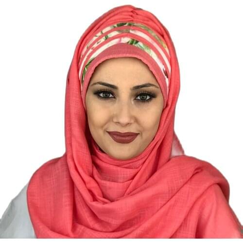 Islamic Fashion Muslim Women Hijab 2021 Trend Single Size Bathing Cap Beret Ready Shawl Scarf Buckle Hat Pink Practical Shawl