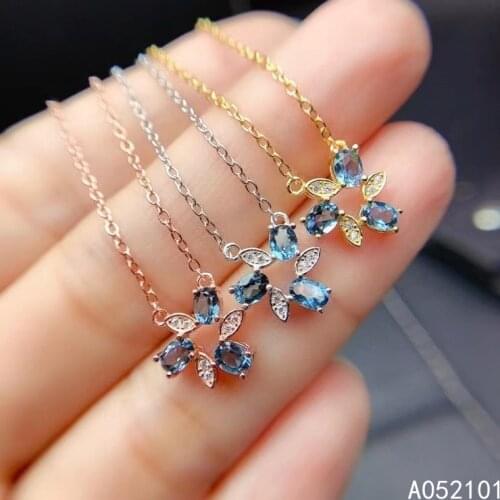 KJJEAXCMY fine Jewelry 925 Sterling Silver Natural blue topaz Girl luxury gemstone Pendant Necklace Support Test Chinese style