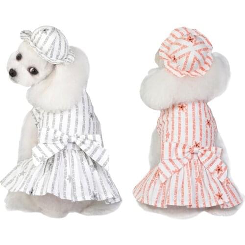 Dog Lace Princess Dress Chihuahua Dog Skirts Striped Dog Dress With Cap For Small Dogs Clothes Wedding Dress