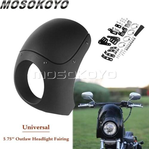 Matte Black 5-3/4'' Headlight Front Cowl Fairing 35-49mm Fork Mount For Harley Dyna Street Fat Bob FXD/FXR Sportster XL 883/1200