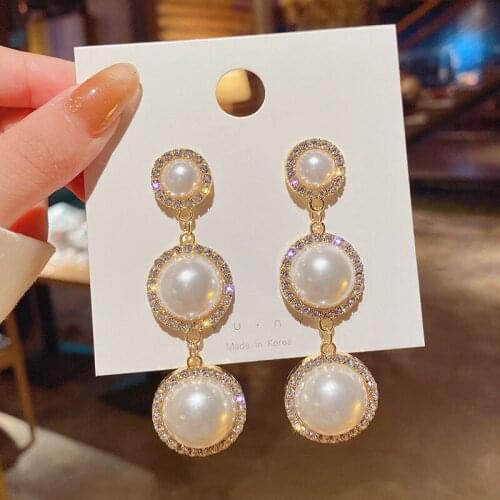 Fashion Rhinestone Tassel Drop Earrings For Women Vintage Jewelry Party Wedding Bridal Accessories Trendy Pearl Dangle Earrings