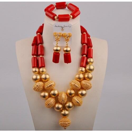 Fashion Coral Beads Jewelry Sets Women Indian African Jewelry Set Nigeria Wedding Jewellery For Brides Dubai Gold Jewelry Sets