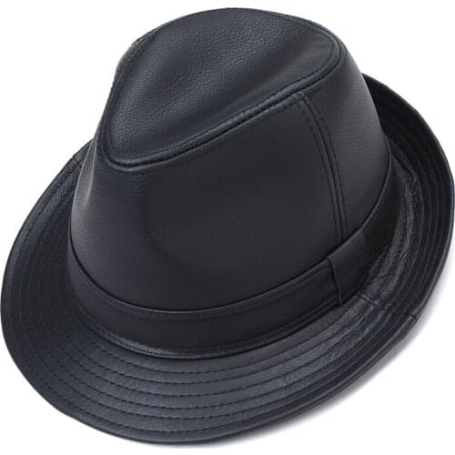 Autumn And Winter Mens Leather Hat Big Brim Hat Man Jazz Hat Gentleman Top Hat Sheepskin Hat Casual Middle-Aged And Elderly