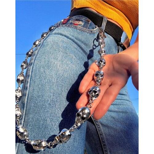 59CM Mens Waist Key Chain Skull Head Metal Vintage Hip Hop Gothic Punk Skeleton Pants Trousers Jean Biker Wallet Key Ring DW55
