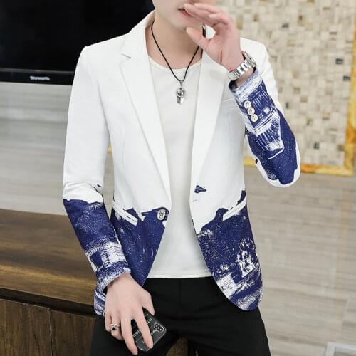 2021 Boutique Fashion Printing Blazer Mens Slim Fit Suit Jacket Men Wedding Nightclub Stage Party Dress Men Clothing Plus Size