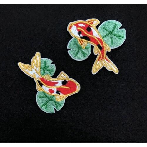 Chinese Style Carp Fish Embroidered Patches Stripes Classic Ethnic Carp Koi Embroidery Patch DIY Patches Applique Cloth Stickers