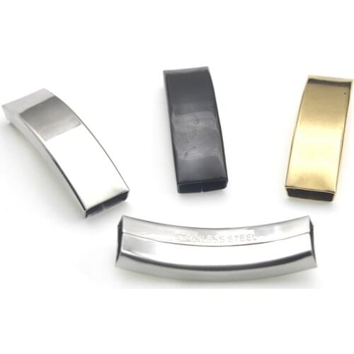 Stainless Steel Curved Tube Spacer Beads Fit 10x4mm Flat Leather Cord Black Gold Large Hole Spacer Bead for DIY Jewelry Making