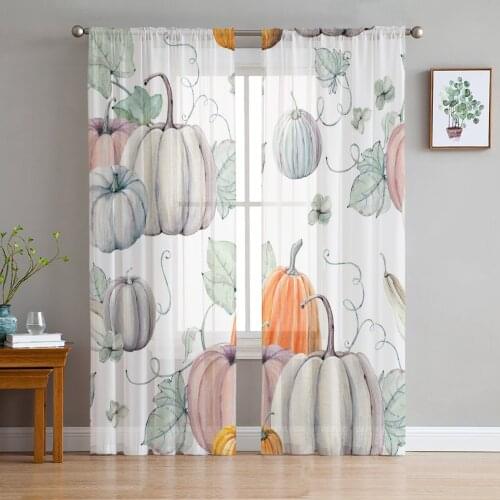 Autumn Pumpkin Leaves Modern Tulle Curtains for Living Room Bedroom Home Kitchen Window Sheer Curtains