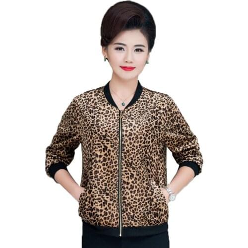 Middle-aged Womens Coat Spring New Printed Jacket Short Long Sleeve Zipper Casual Thin Coats Female Tops Mother Dress 5XL K193