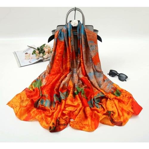 2021 Women Silk Winter Scarf Luxury Design Print Lady Beach Shawl Scarves Fashion Smooth Foulard Female Hijab