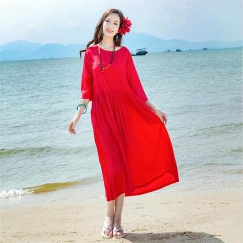 Plus Size M-7XL Casual Elegant Oversized long dress women Cotton Linen Street Beach dress 2020 Solid o-neck dresses Vestidos