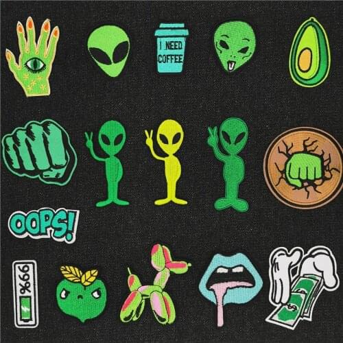Space Saucerman Embroidery Patch UFO Applique Ironing Clothing Sewing Supplies Decorative Badges Patches For Clothes Fusible