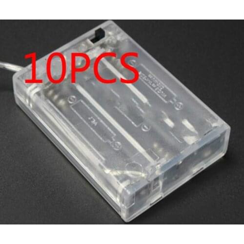 10PCS Transparent Battery Box 3xAA 4.5V Battery Holder Box Case With NO/OFF Button Switch &Wire Lead For AA Rechargeable Battery