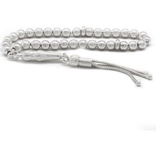Tesbihane Pen İşçilikli Three Tassels Sphere Cutout Wrist-Length 925 Sterling Silver Prayer Beads