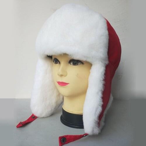 Russia Real Rex Rabbit Fur Hat With Earflap Fashion Warm Winter Women Bombers Hat Genuine Fur Female Cap Luxury White Fur Caps