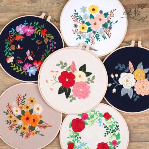 DIY Flowers Pattern Europe Embroidery Handcraft Needlework Cross Stitch Kit Cotton Embroidery Painting Embroidery Hoop Decor