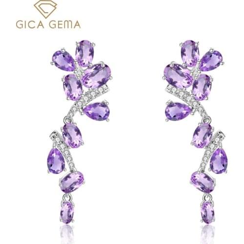GICA GEMA Natural Amethyst Earring 925 Sterling Sliver 42mm Leaves Earring Statement Earrings Fine Jewelry For Women Hot Trendy