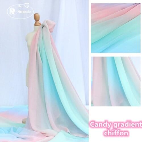 Candy Gradient Rainbow Color Chiffon Fabric Childrens Costumes Light and Delicate Cool Summer Dress Fabric RS3589