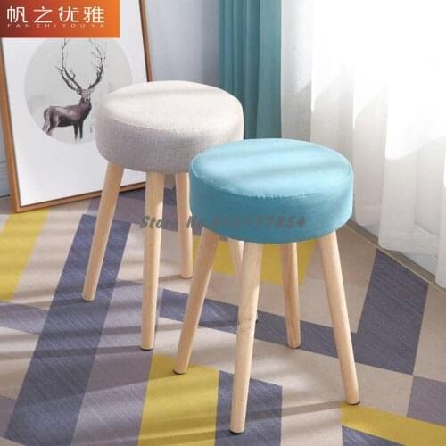 Nordic solid wood art stool dining stool round stool fabric dressing stool makeup stool bench home stool chair sofa stool
