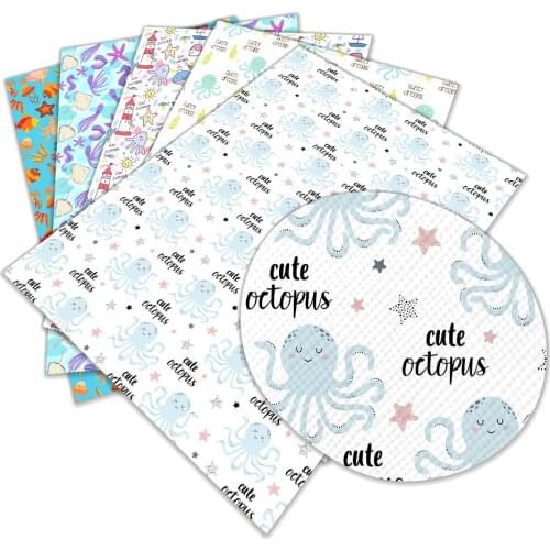 Sumber Sea Printed Octopus Cartoon Faux Leather for Bows DIY 30Cm X 136cm Rolls