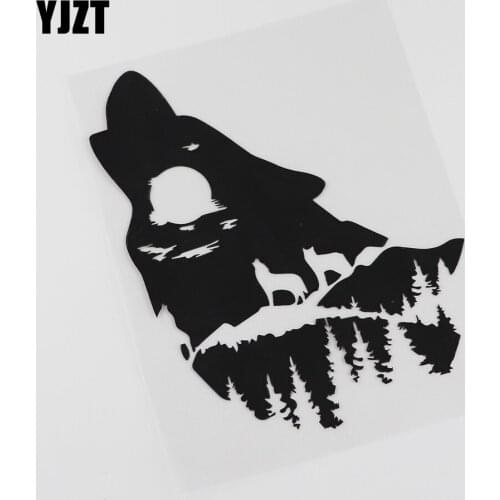YJZT 13.9CMX16.8CM Wolf Forest Decal Car Decor Animals With Moon Vinyl Car Sticker Black /Silver 13C-0104