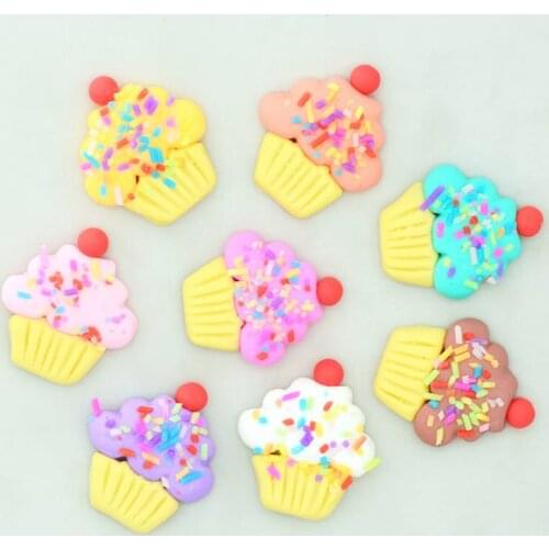 10PCS 23X28mm Flat back Polymer Clay Cupcake Miniatures|Soft Clay Scrapbooking Embellishments|Hairpin DIY Crafting Materials