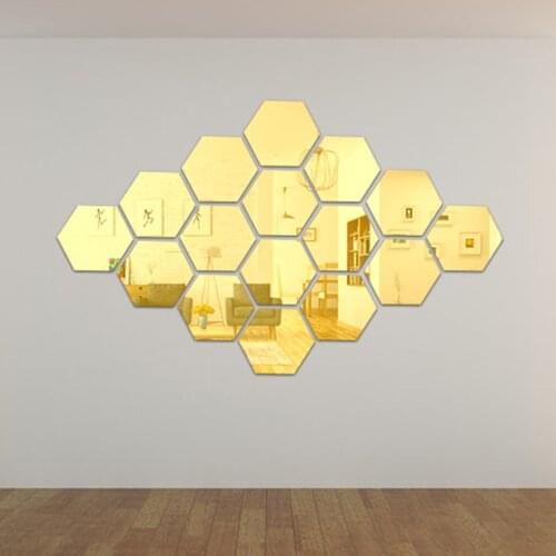 12PCS Acrylic Mirror Setting Wall Sticker Decal acrylic Hollow And Solid Hexagon Sticker For Home Wall Decor